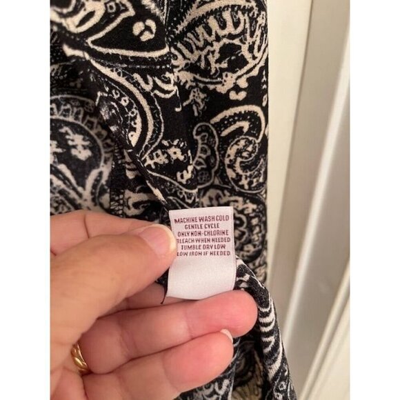 Yvos Black & White Paisley Long Sleeve Blouse WOMEN LARGE 100% Polyester - Picture 7 of 13